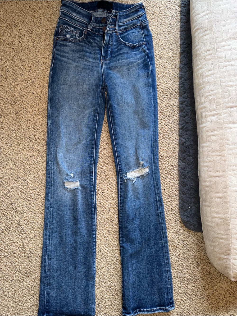 Buckle Women's Medium Blue Bootcut Jeans with Knee Distress